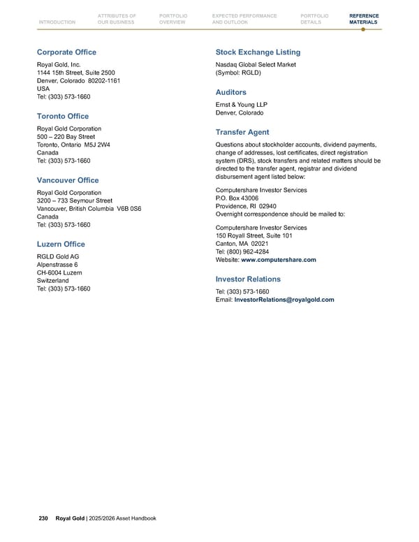 Royal Gold, Inc. 2025/2026 Asset Handbook - Page 230